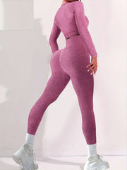 2pcs Yoga Sports Set Long Sleeves Crop Tops & High Waist Leggings