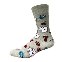 Men's Mid calf Cotton Socks Poker Pattern Gray Sports And Leisure Socks