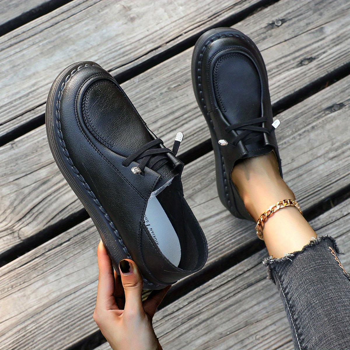 Women's Leather Skate Shoes Slip On Loafers Sport Sneakers