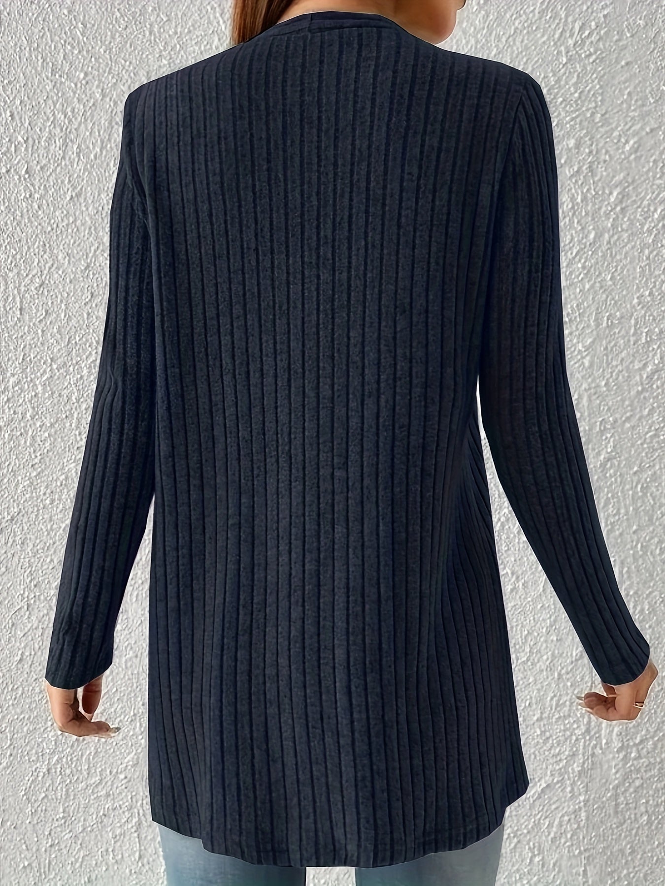Women's Ribbed Long Sleeve Cardigan With Pockets