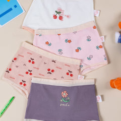 4pcs Girl's Cotton Cartoon Printed Boxer Briefs