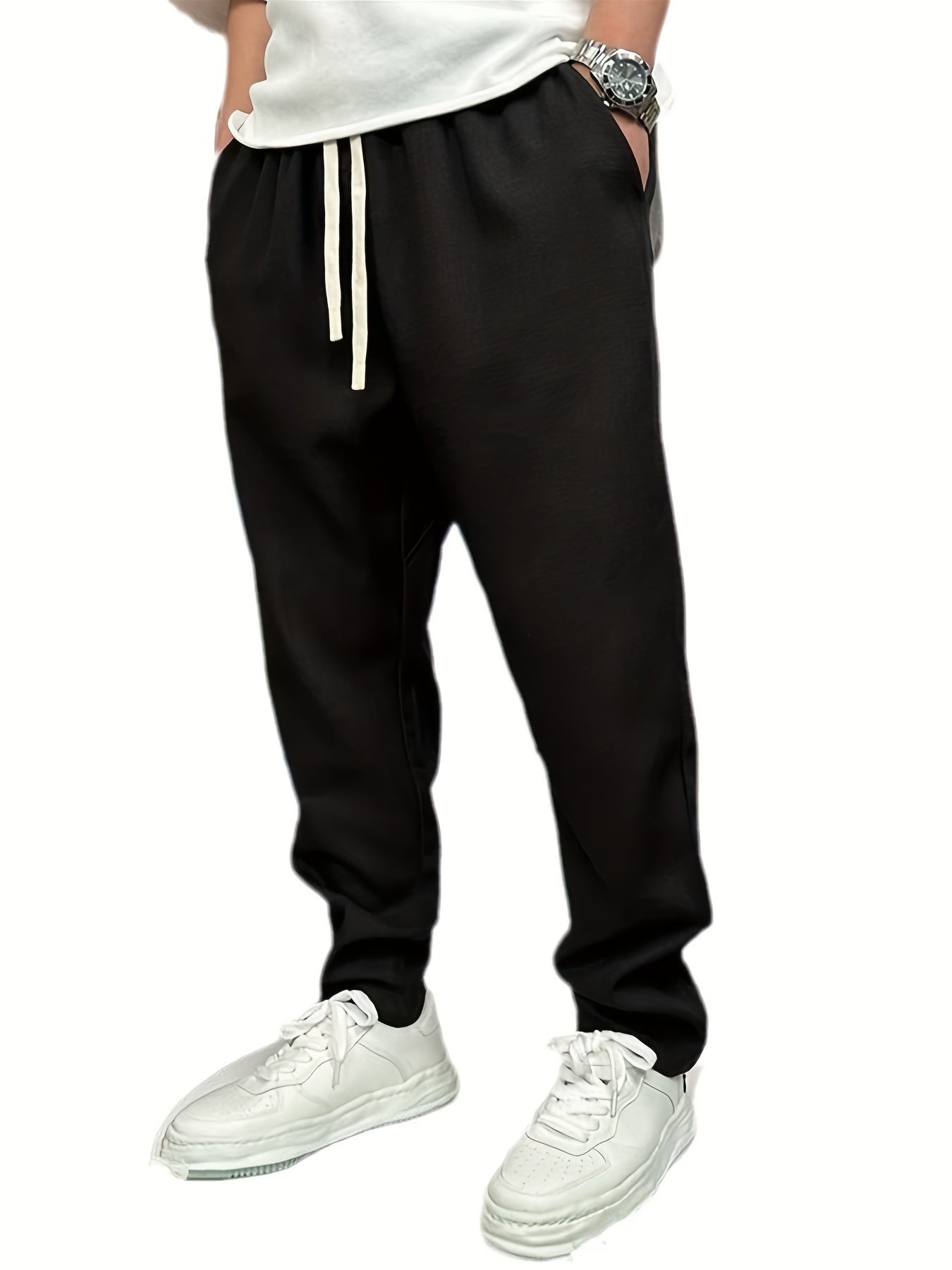 Solid Linen Pants Men's Loose Baggy Trousers Breathable Outdoors Hip Pop Style