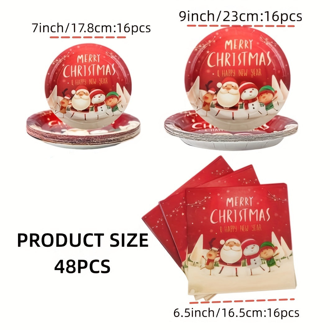 48pcs Christmas Dinnerware Set - Plates & Napkins for Party Supplies