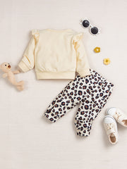 Baby Girls Cartoon Leopard Sweatshirt and Pants Set for Spring and Autumn