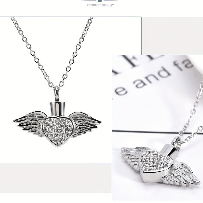 Cremation Urn Necklace For Ashes Birthstone Angel Wing