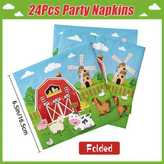 24pcs Farm Animals Party Napkins Farm Animals Birthday Party Supplies