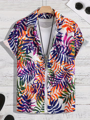 Hawaiian Flower Print Men's Casual Short Sleeve Shirt