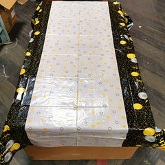 Golden Happy 40th Birthday Tablecloth With Balloons Star Print