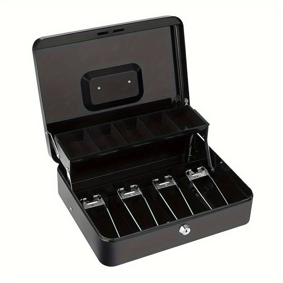 Portable Vault Cash Box with Money Tray and Lock Large Steel Money Box Pink