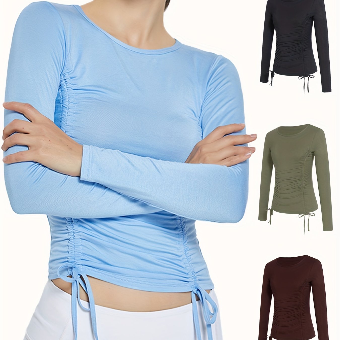 Women's Long Sleeve Ruched Side Yoga Athletic Shirt
