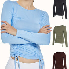 Women's Long Sleeve Ruched Side Yoga Athletic Shirt