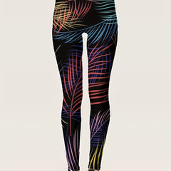 Leaf Print Elastic Waist Skinny Leggings Casual Every Stretchy Leggings