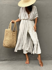 Tie Dye Cover Up Shirt Loose Fit V Neck Split Kimono Women's Swimwear