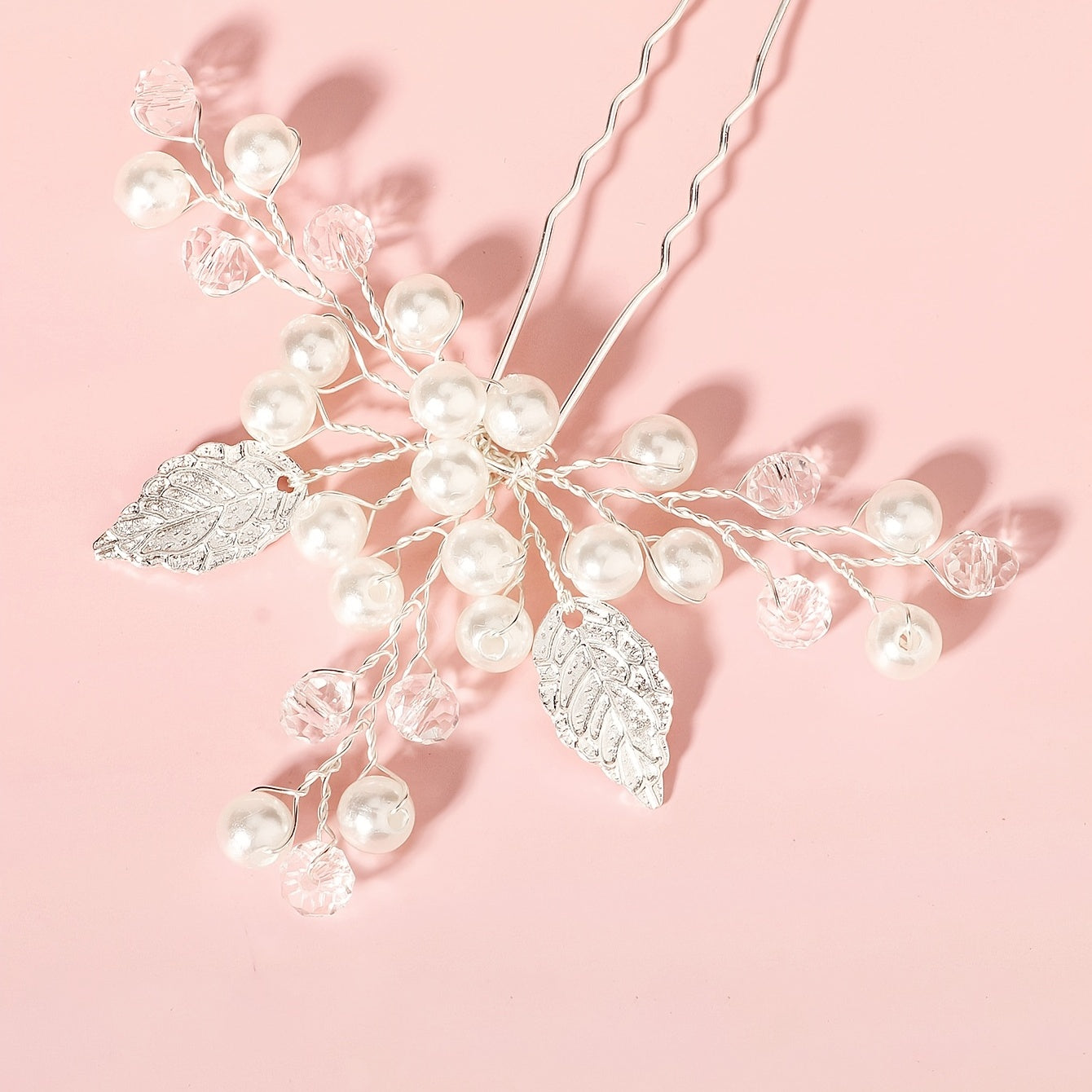 2pcs Silver Pearl Bridal Hair Pins Leaf Hair Accessories