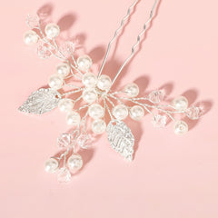 2pcs Silver Pearl Bridal Hair Pins Leaf Hair Accessories