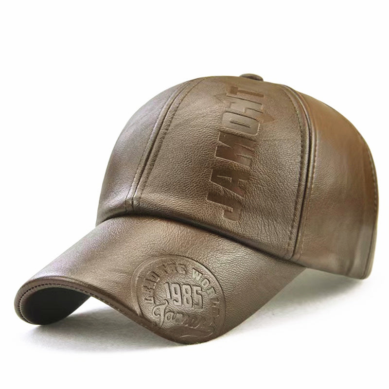 PU Leather Baseball Cap Women Men Letters Embossed Casual Hats