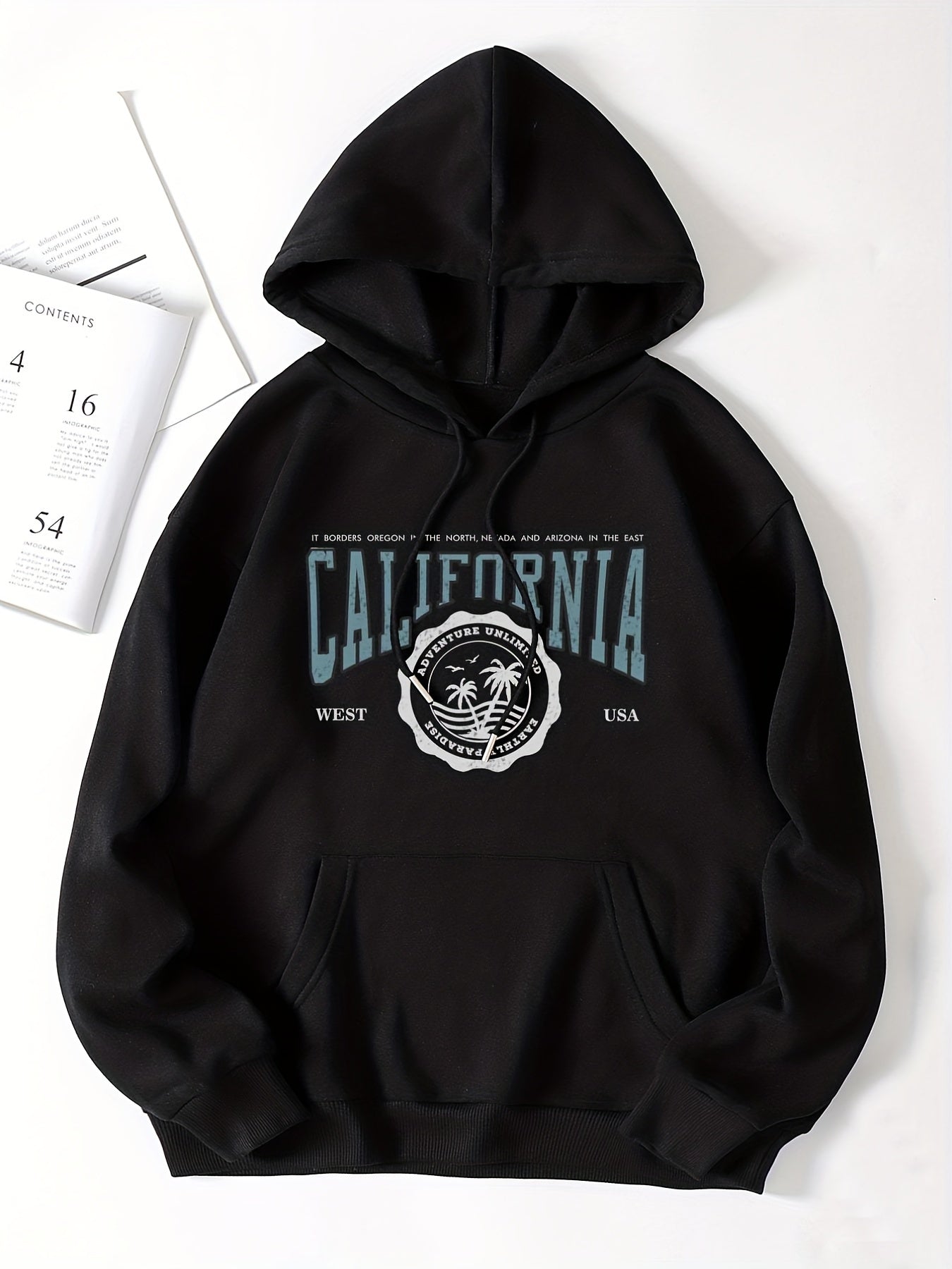 Coconut Tree Print Hooded Sweatshirt for Women