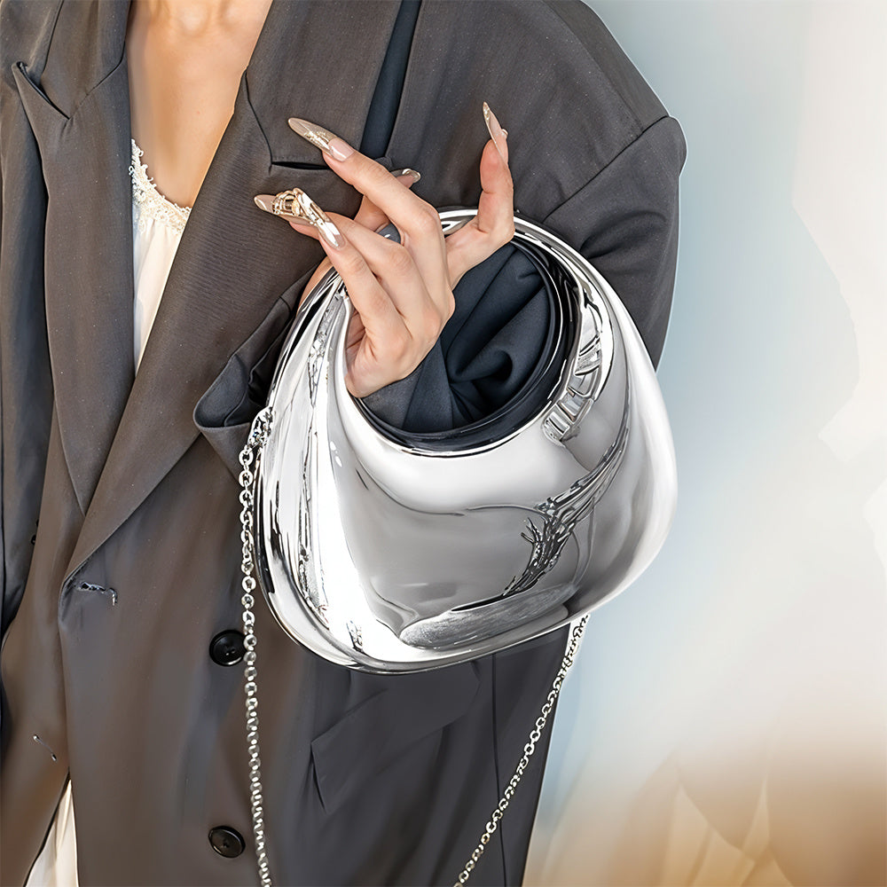 Metallic Evening Clutch Purse for Women Silver High Acrylic Handbag