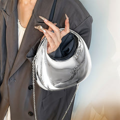 Metallic Evening Clutch Purse for Women Silver High Acrylic Handbag