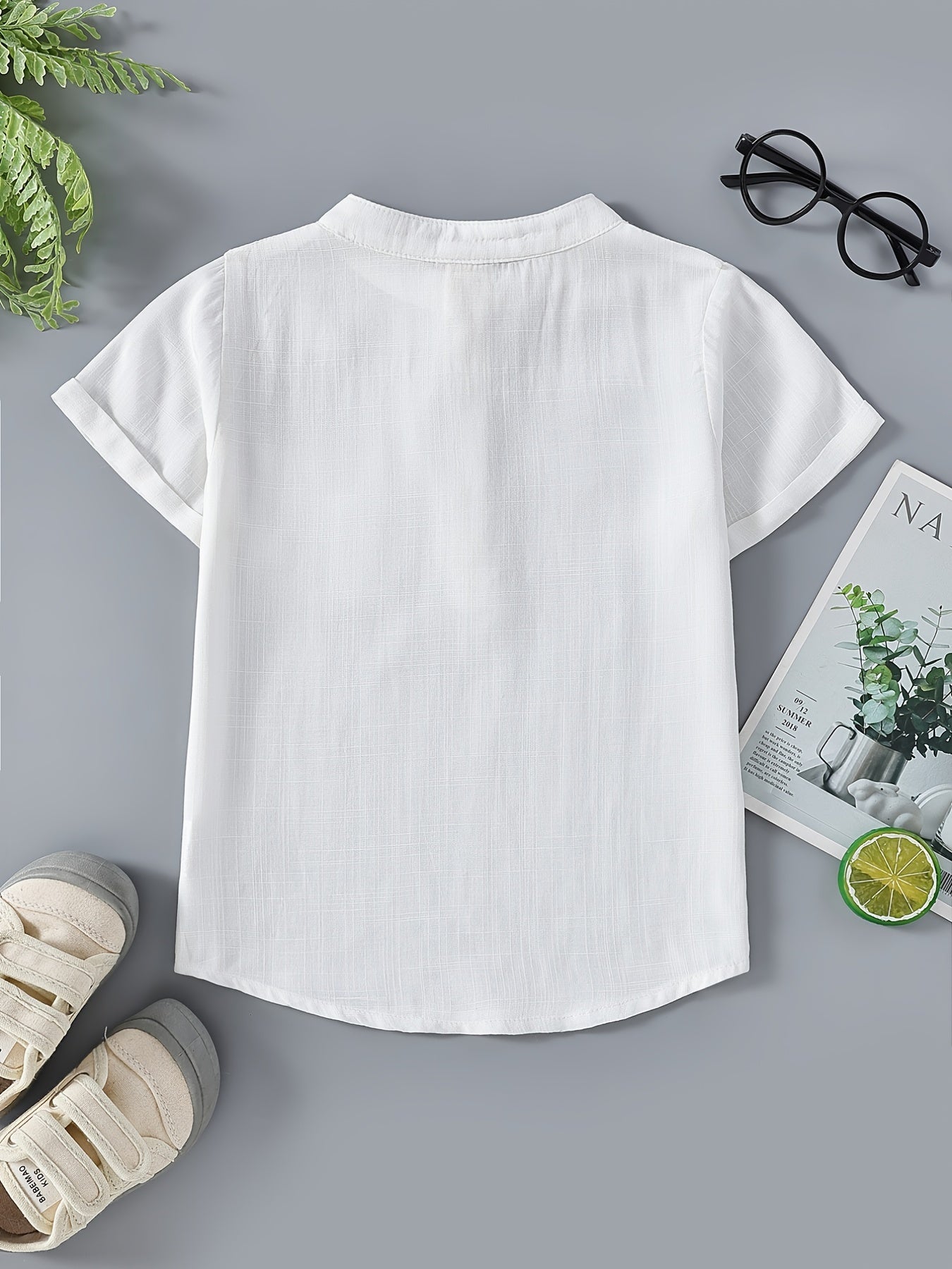 Boys Short Sleeve Stand Collar Shirt