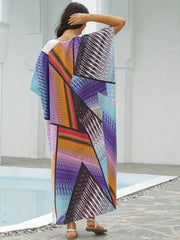 Boho Cover Up Women's Plus V Neck Geometric Print Short Sleeve