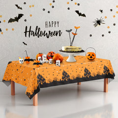 2Pcs Halloween Plastic Table Cloth Castle Bat Witch Tree Decor
