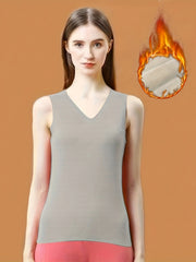 Stretch V-Neck Thermal Tank Top Women Sleeveless Warm Outdoor Sports