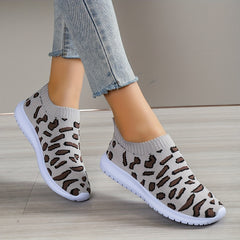 Women's Leopard Printed Sock Sneakers Low Top Slip On Walking Shoes
