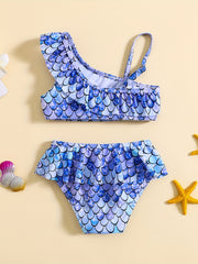 Mermaid One Shoulder Suspenders Split Swimsuit Set
