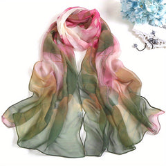 Lightweight Lotus Pattern Scarf Long Silk Feeling Sunscreen Scarf Shawl