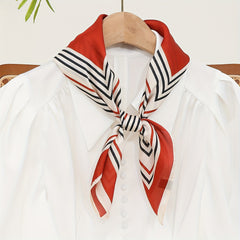 Orange Striped Print Bandana Shawl Satin Square Scarf For Women