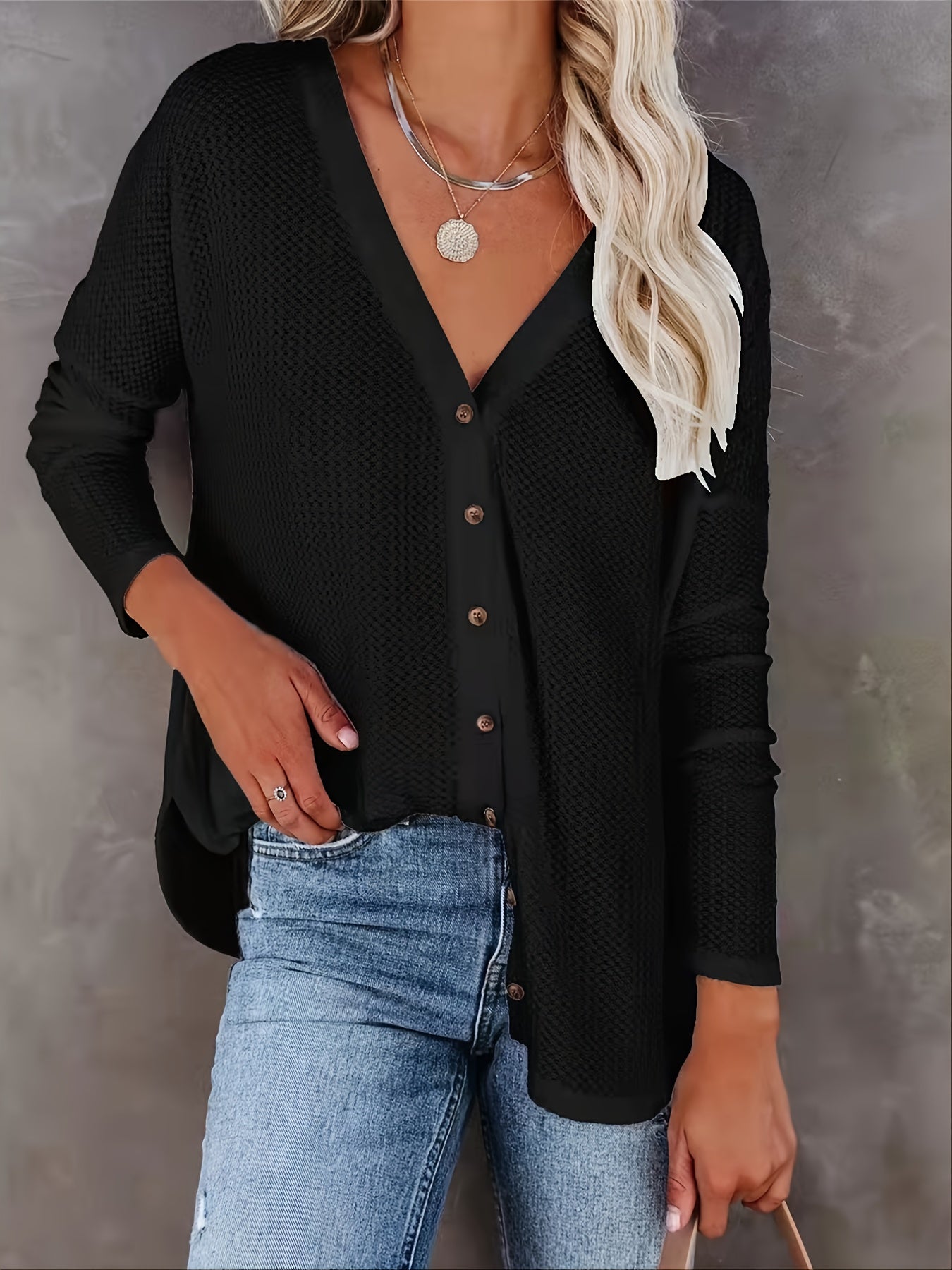 Solid V Neck Asymmetrical Cardigan Sweater