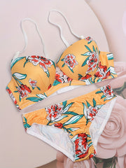Floral Print Push Up Bra & Bikini Panties Set