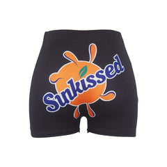 Graphic Print Skinny Yoga Shorts for Women