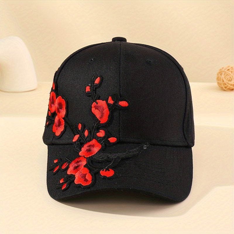 Red Plum Embroidery Baseball Cap Adjustable Sports Dad Hat