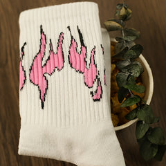 Cartoon Flame Print Socks Comfy Mid Tube Women's Stockings