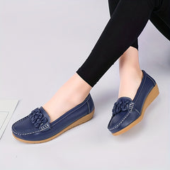 Women's Bowknot Wedge Loafers Slip On Faux Leather Shoes