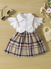 Girl's Casual Plaid Bowknot Flutter Sleeve Dress