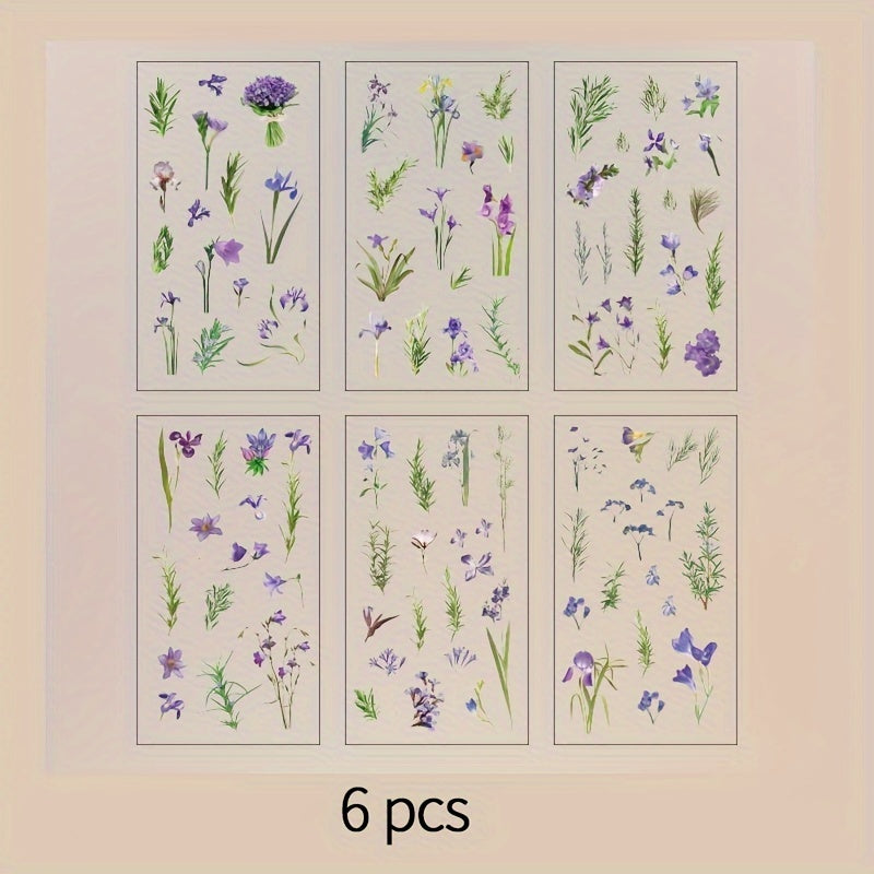 6 Sheets Vintage Plant Flower PVC Sticker Labels for DIY Scrapbooking
