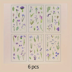 6 Sheets Vintage Plant Flower PVC Sticker Labels for DIY Scrapbooking