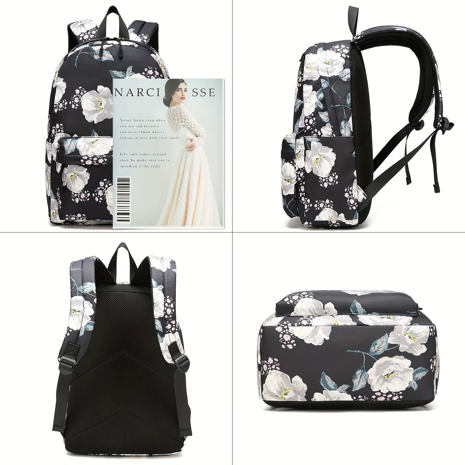 Kids Floral Backpack Set - School Bookbag, Lunch Bag, Pencil Case