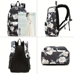 Kids Floral Backpack Set - School Bookbag, Lunch Bag, Pencil Case