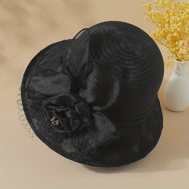 Vintage Organza Sun Hat Mesh Flower Bucket Hat Outdoor Beach Hats