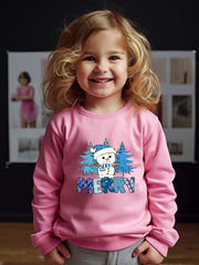 Cartoon Snowman Pattern Crew Neck Long Sleeve Sweatshirt For Girls