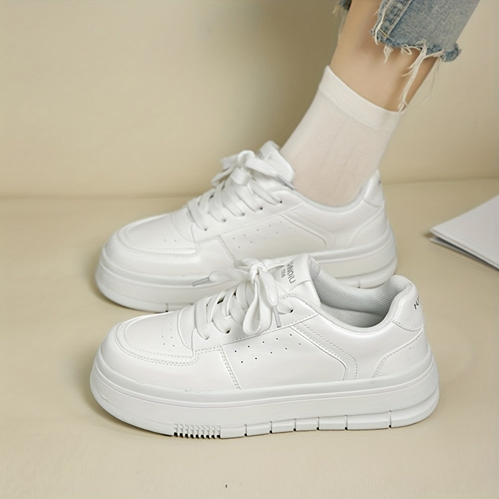 Lace Up Flat Sneakers Low Round Toe Non slip Thick Bottom Shoes