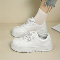 Lace Up Flat Sneakers Low Round Toe Non slip Thick Bottom Shoes