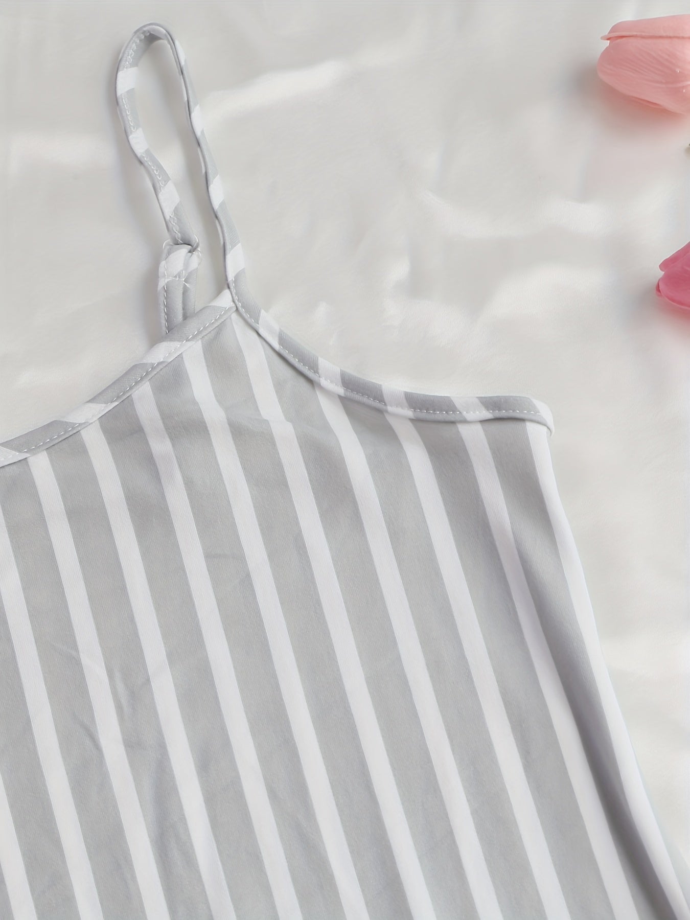 Striped Ruffle Slip Nightdress Crew Neck Spaghetti Strap Sleep Dress