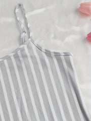 Striped Ruffle Slip Nightdress Crew Neck Spaghetti Strap Sleep Dress