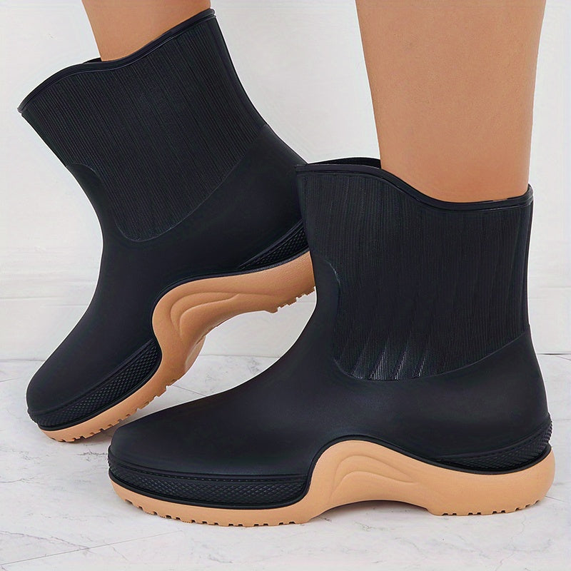 Women's Waterproof Ribbed Rain Boots Non Slip Mid Calf