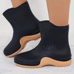 Women's Waterproof Ribbed Rain Boots Non Slip Mid Calf